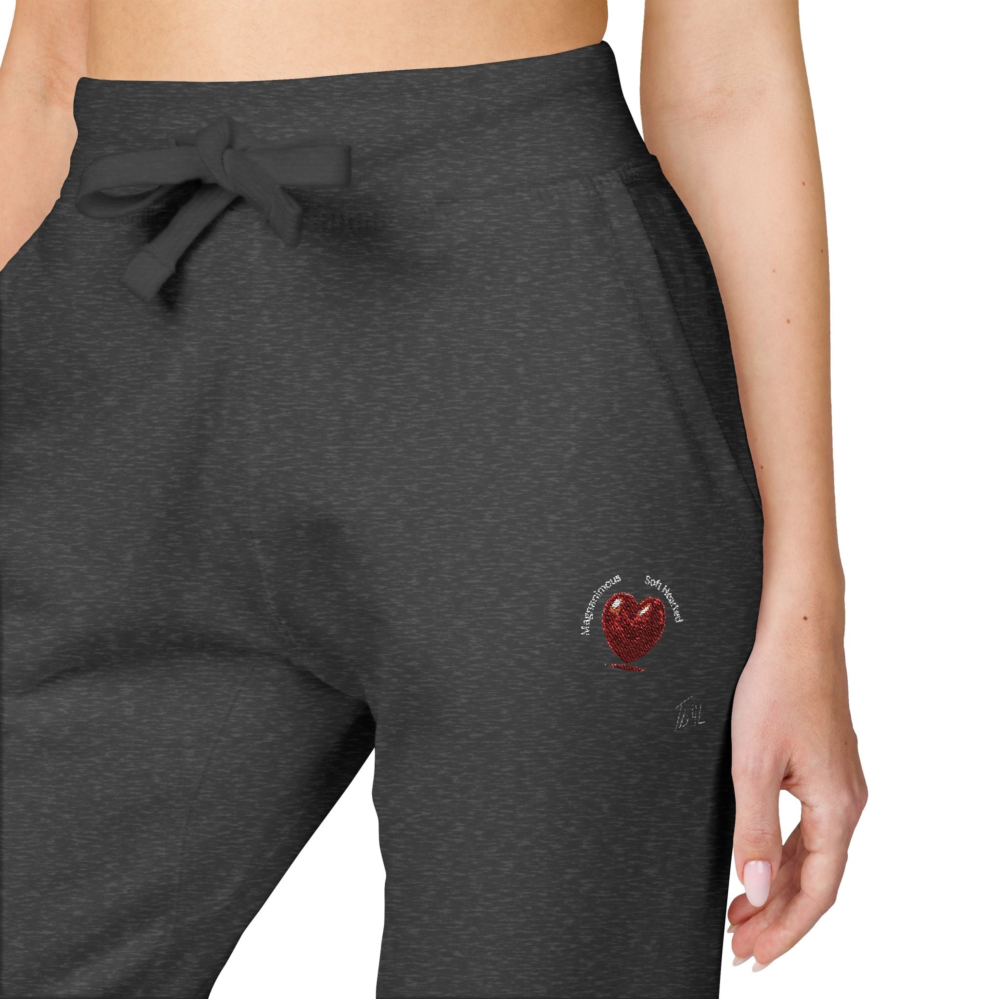 Embroidered Heart Olive Fleece Sweatpants