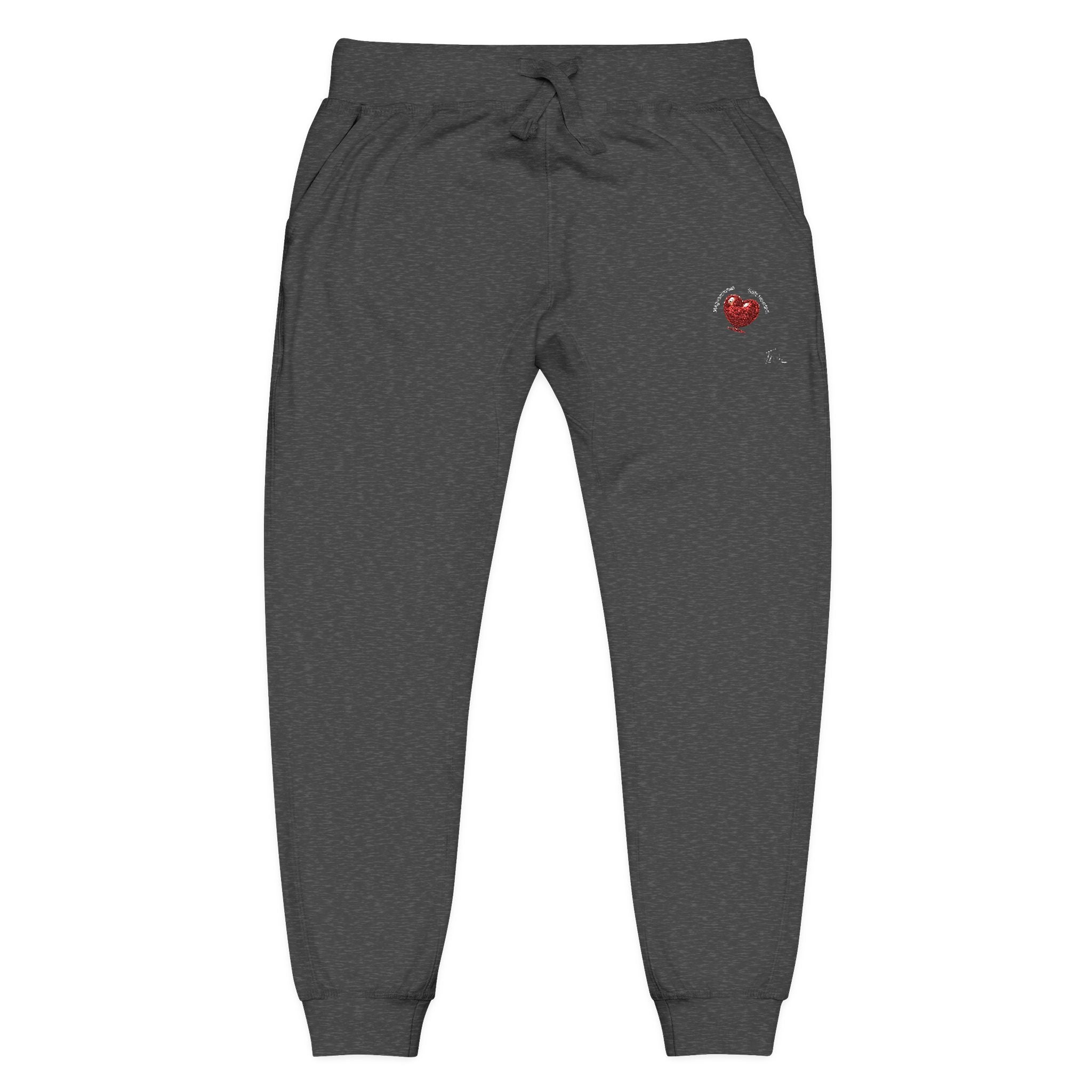 Embroidered Heart Olive Fleece Sweatpants