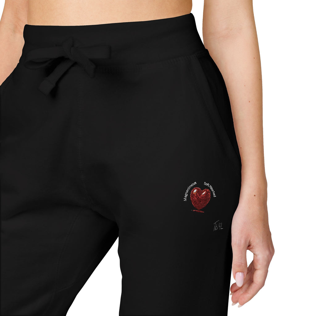 Embroidered Heart Olive Fleece Sweatpants