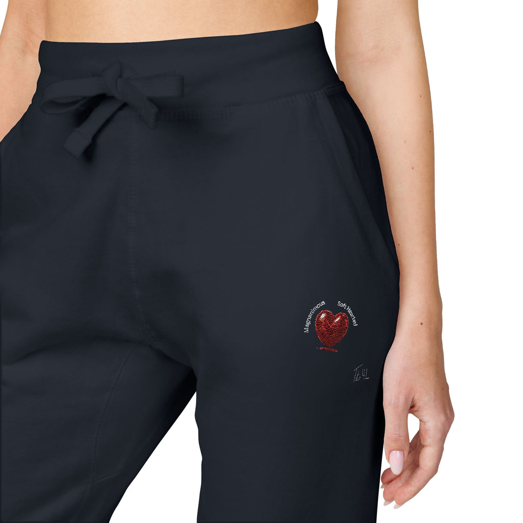 Embroidered Heart Olive Fleece Sweatpants