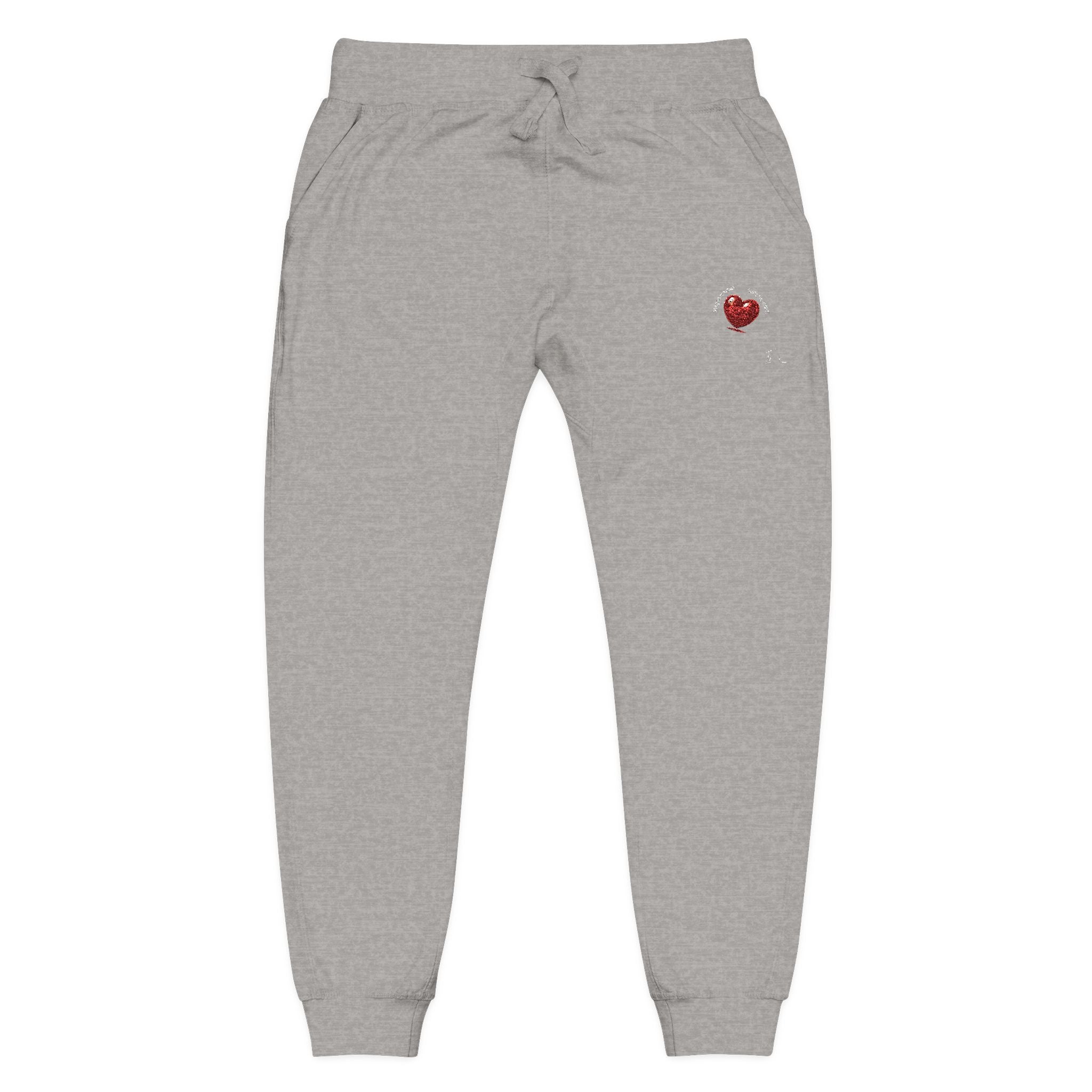 Embroidered Heart Olive Fleece Sweatpants