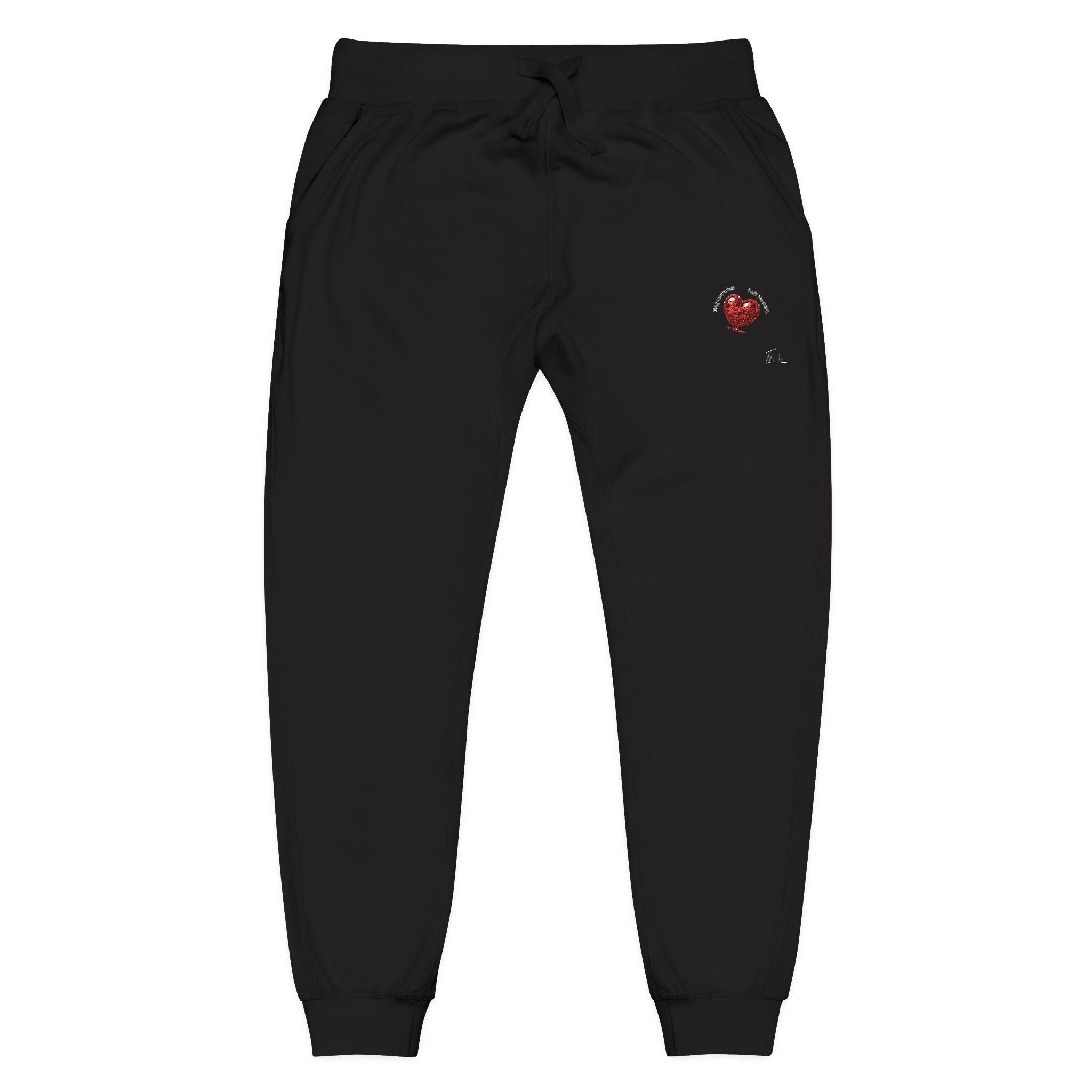 Embroidered Heart Olive Fleece Sweatpants