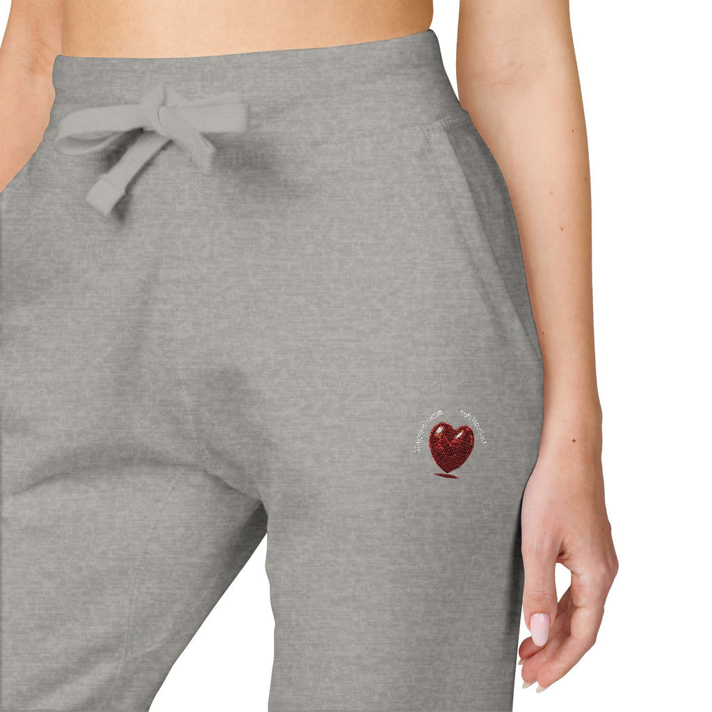 Embroidered Heart Olive Fleece Sweatpants