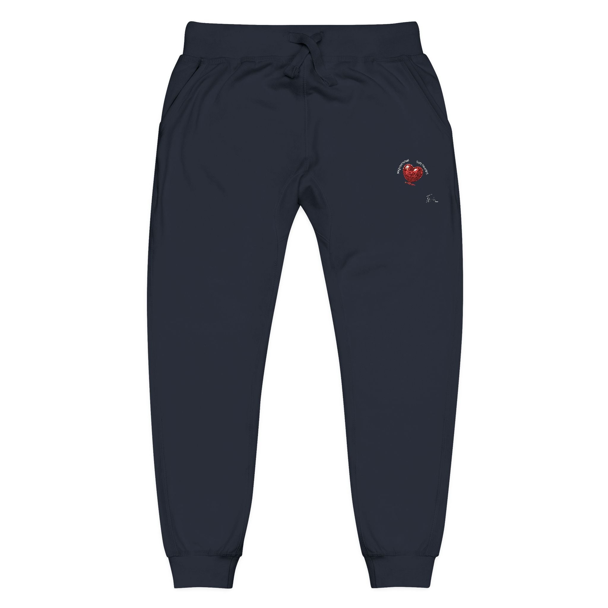 Embroidered Heart Olive Fleece Sweatpants